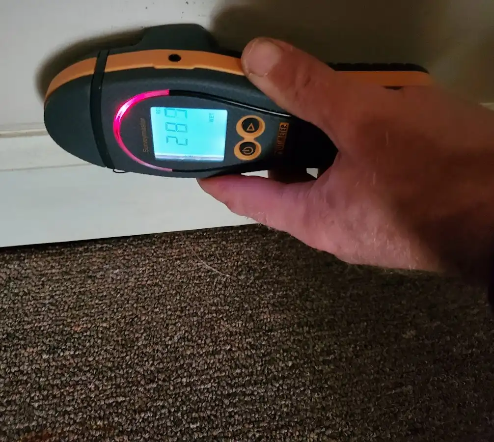 Moisture detection at baseboard during Burst Pipe Cleanup in South Portland